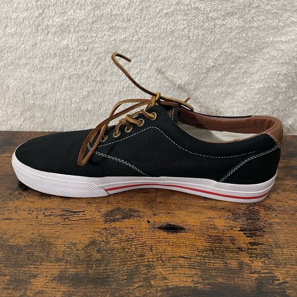 Polo Ralph Lauren Vaughn Mens Shoes 13D Black Canvas Leather Lace Preppy Low Top - Picture 10 of 16
